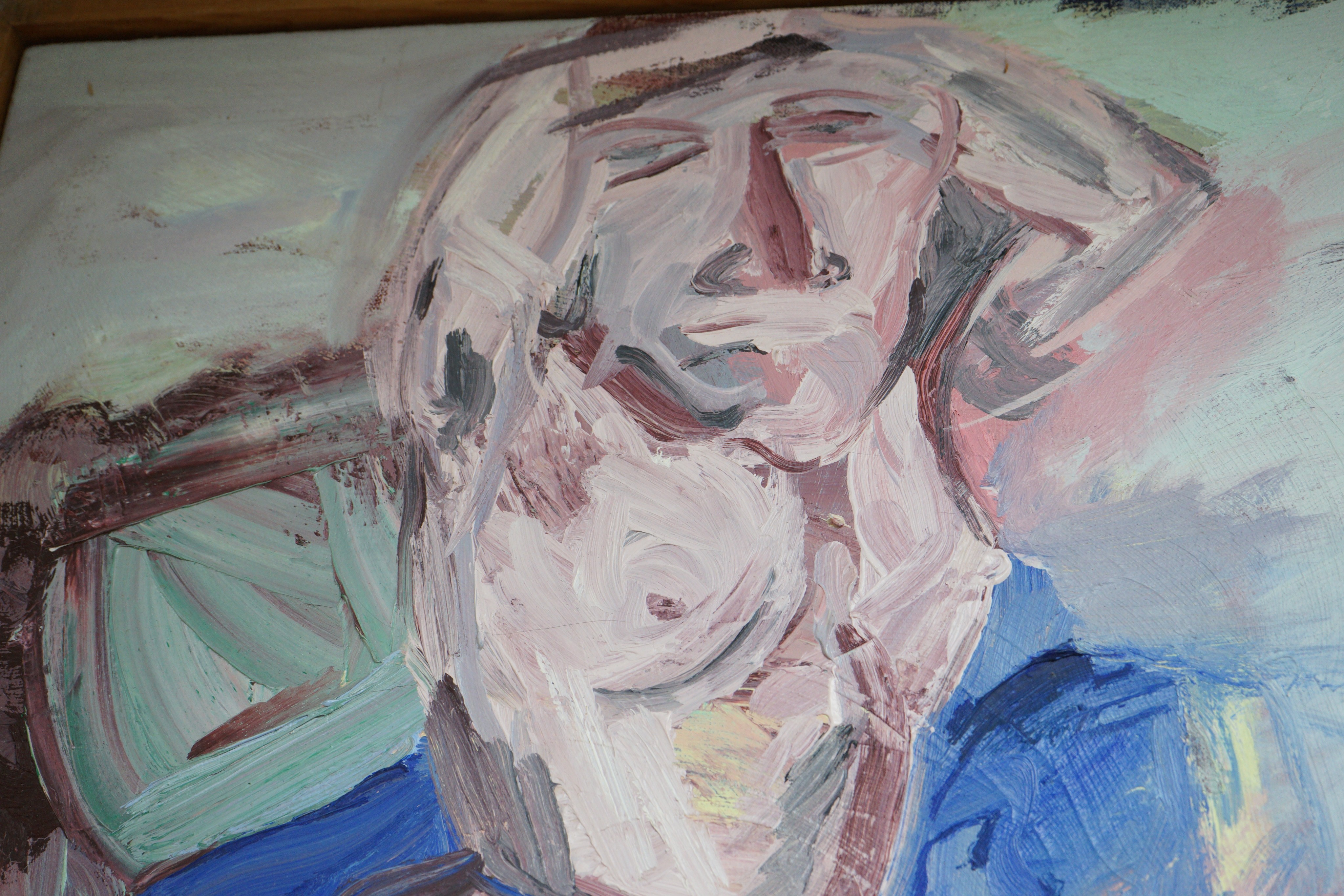 Modern British, oil on canvas, Stylised nude, monogrammed RW, 68 x 56cm